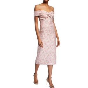 Shoshana Midnight Coral/Silver Off the shoulder jacquard midi